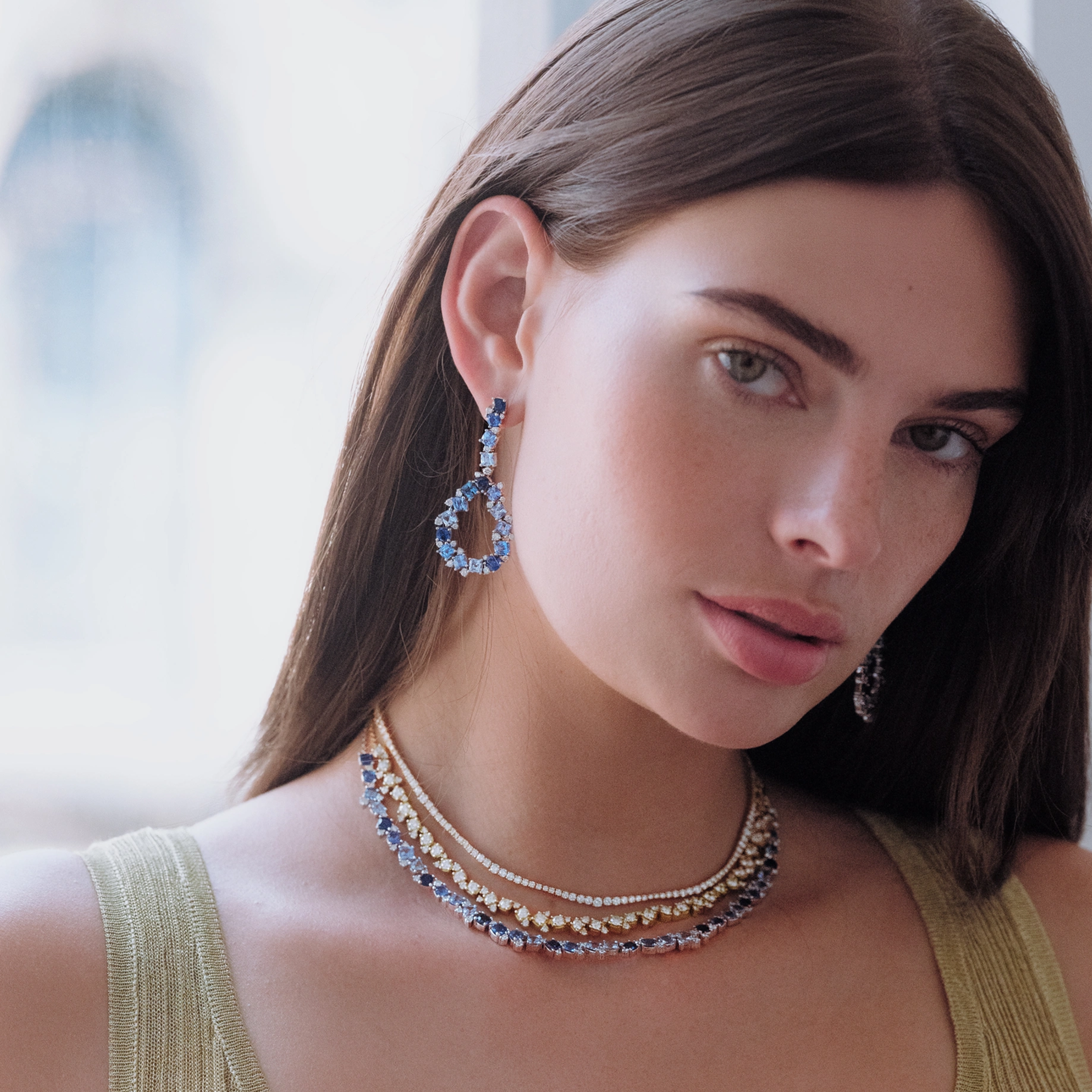 Ombré Sapphire & Diamond Confetti Drop Earrings