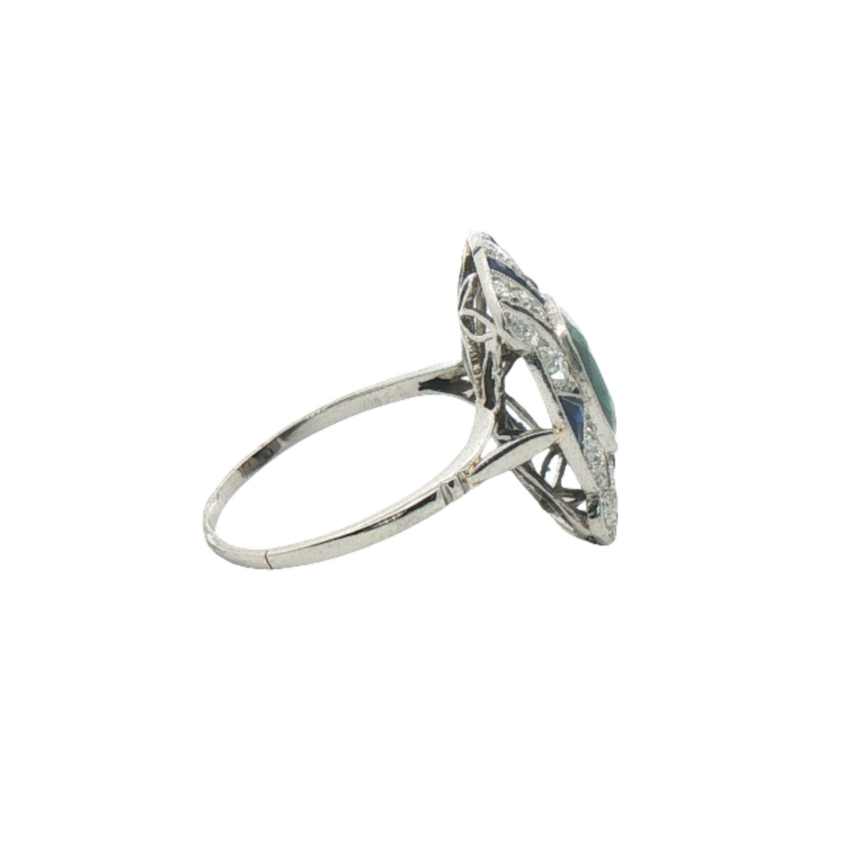 Art Deco Sapphire and Old Mine Cut Diamond Ring