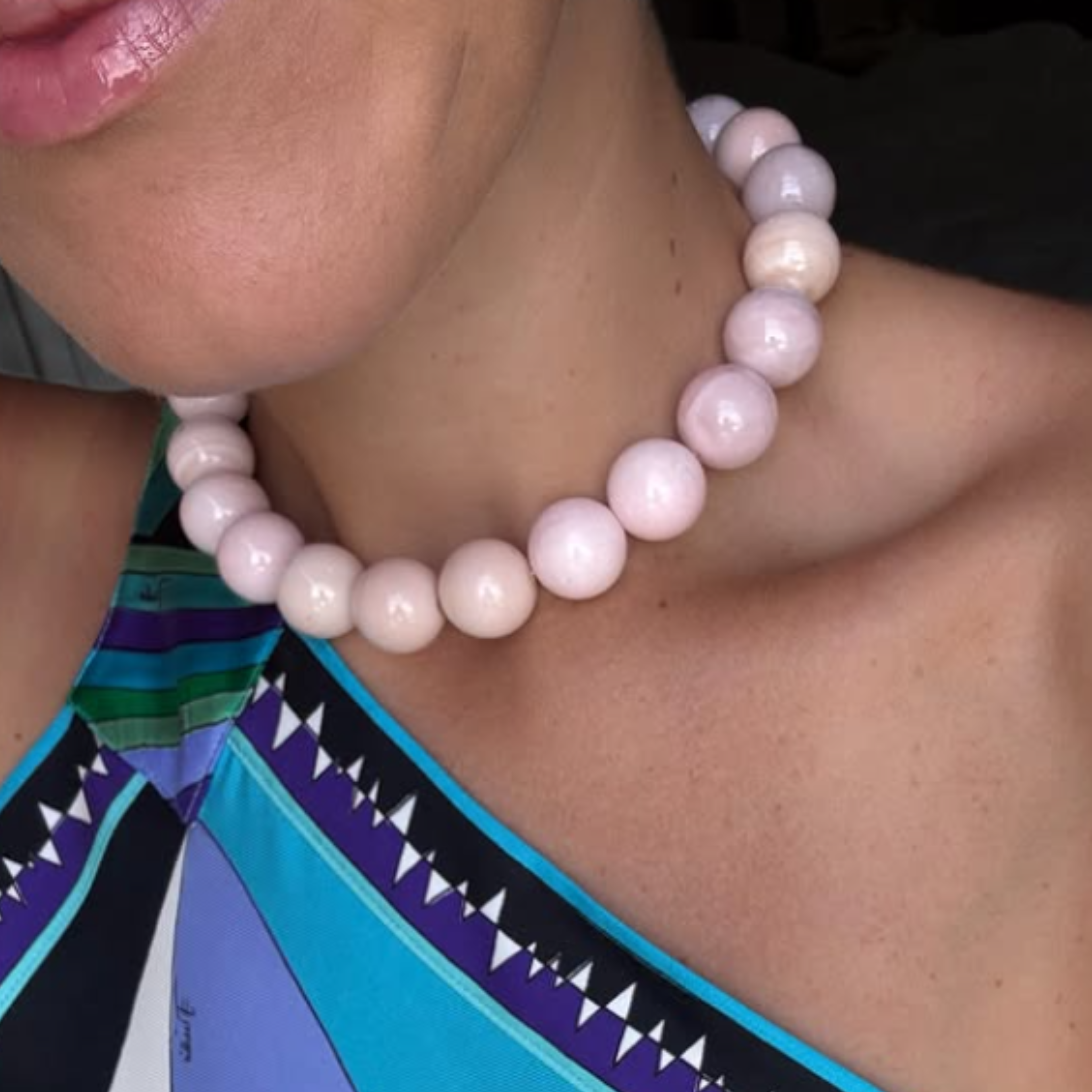 Round Pink Opal Bead Necklace