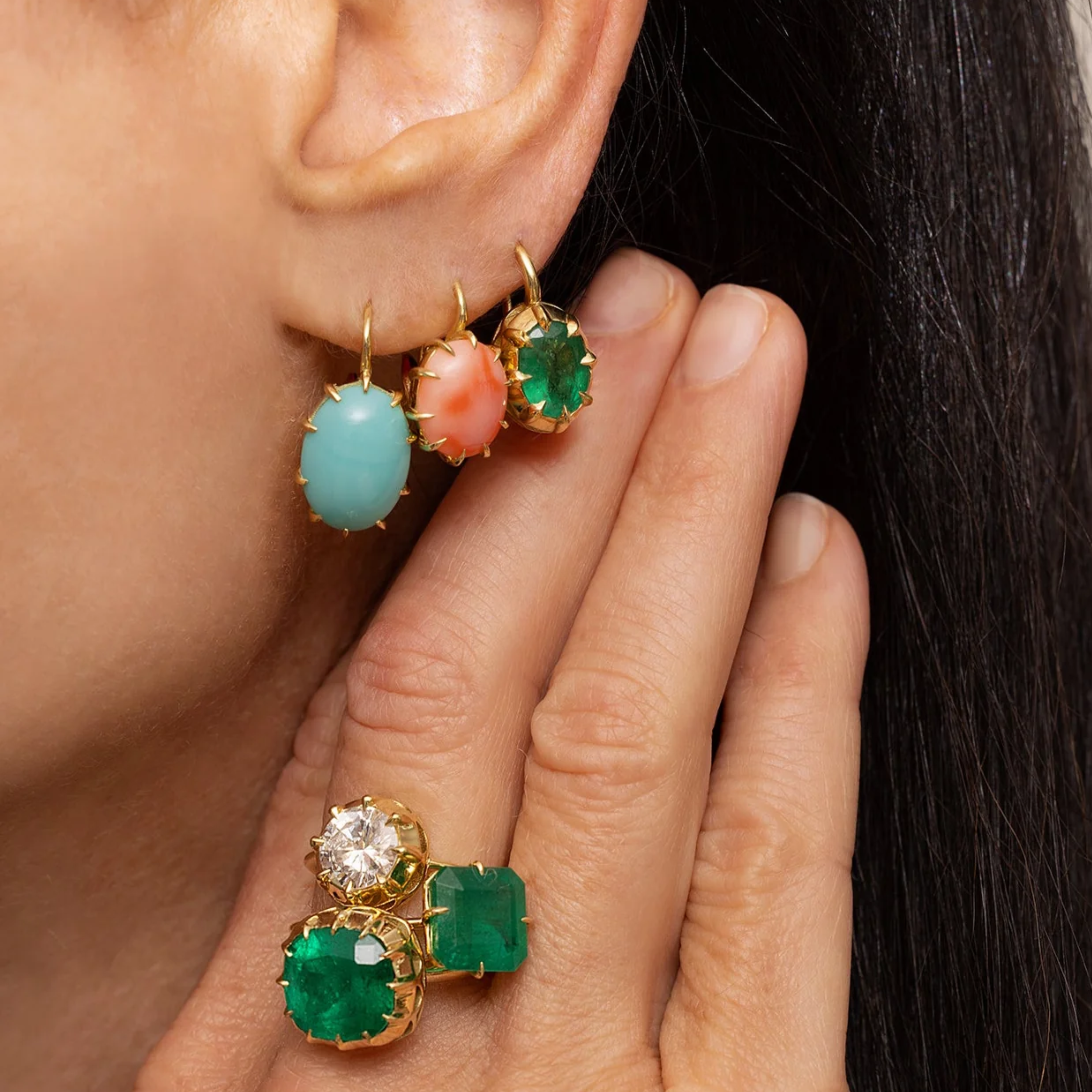 Victorian Oval Coral Drop Earrings