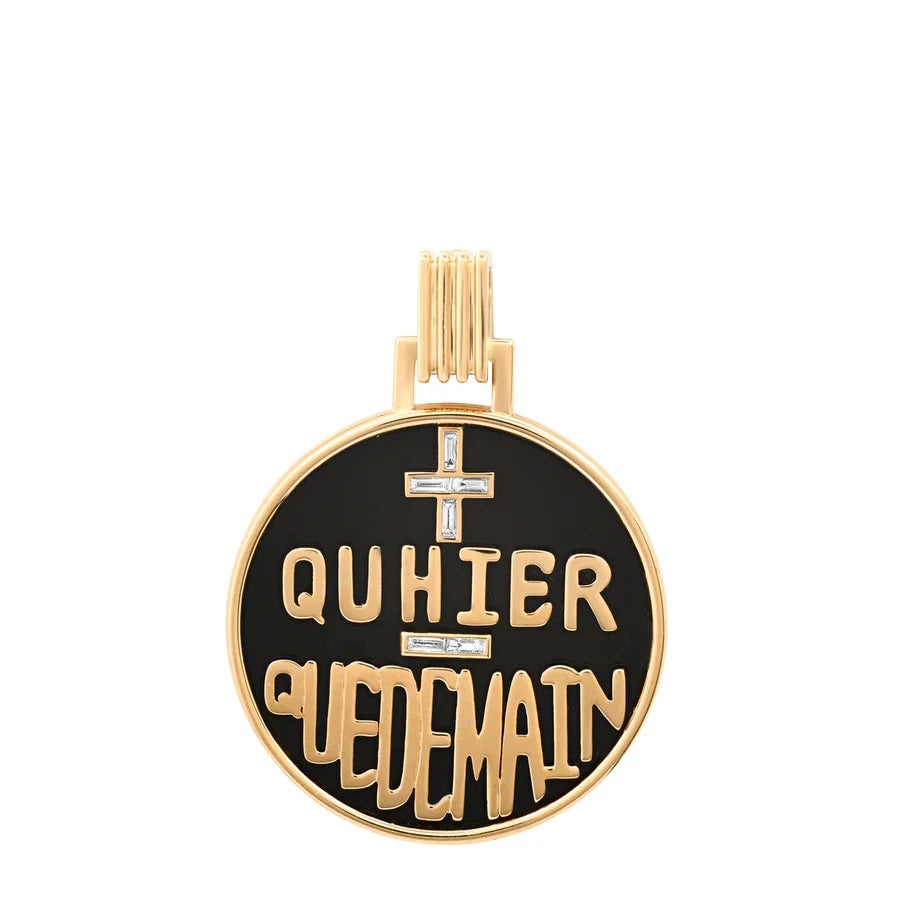 Grandsize +Qu'hier -Que Demain Pendant in Onyx