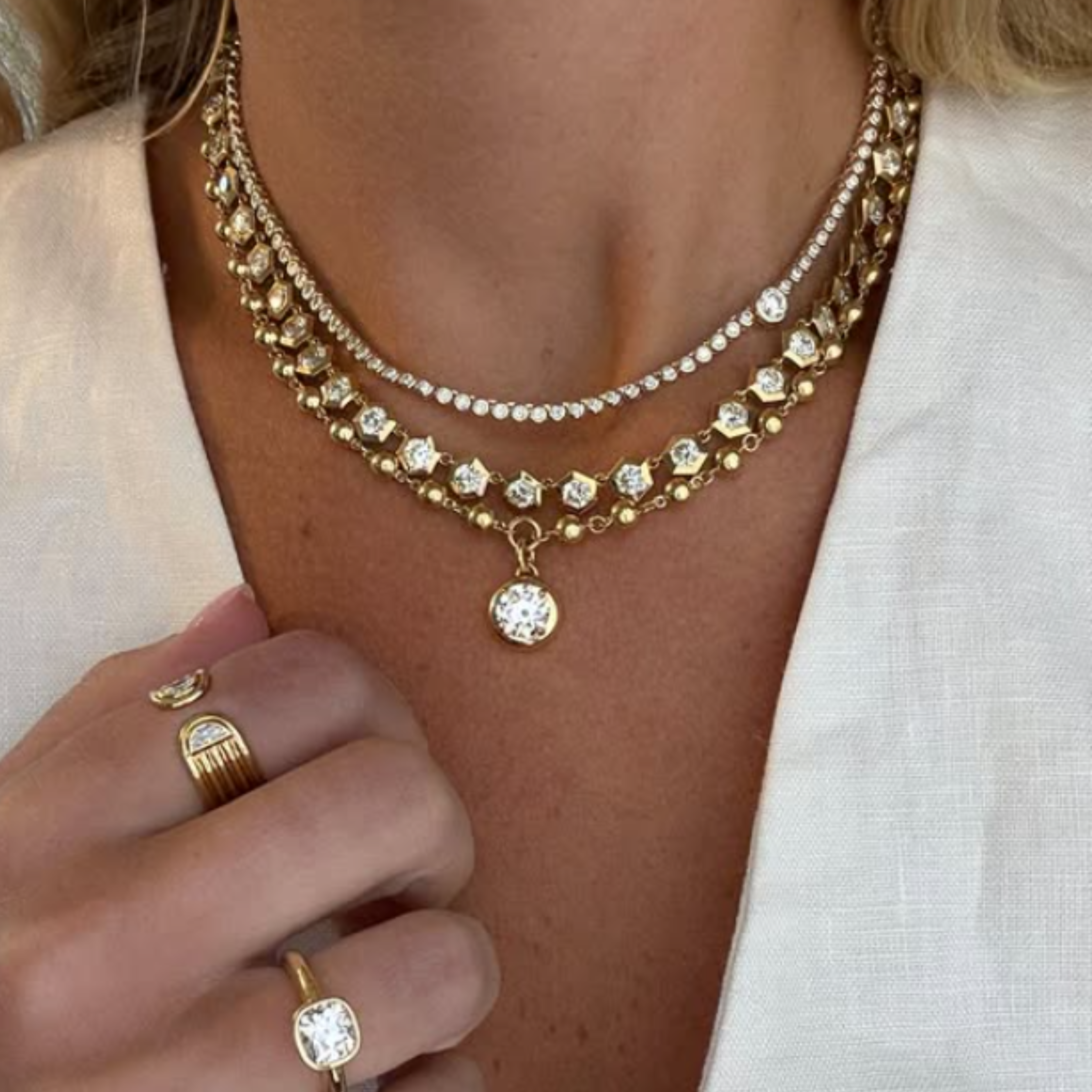 Randi Drop Necklace on Mirella Chain