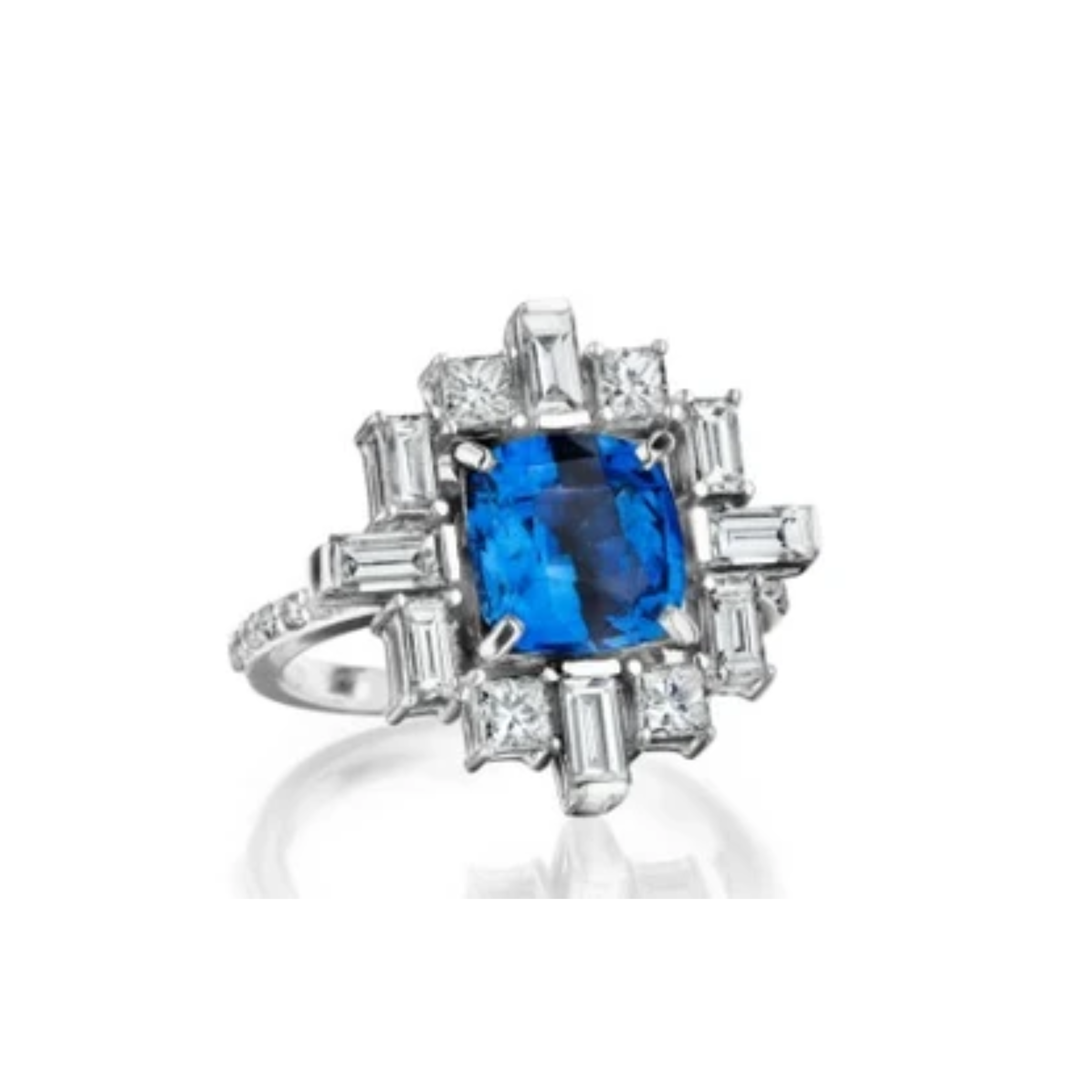 Moderne Deco Sapphire & Diamond Cocktail Ring