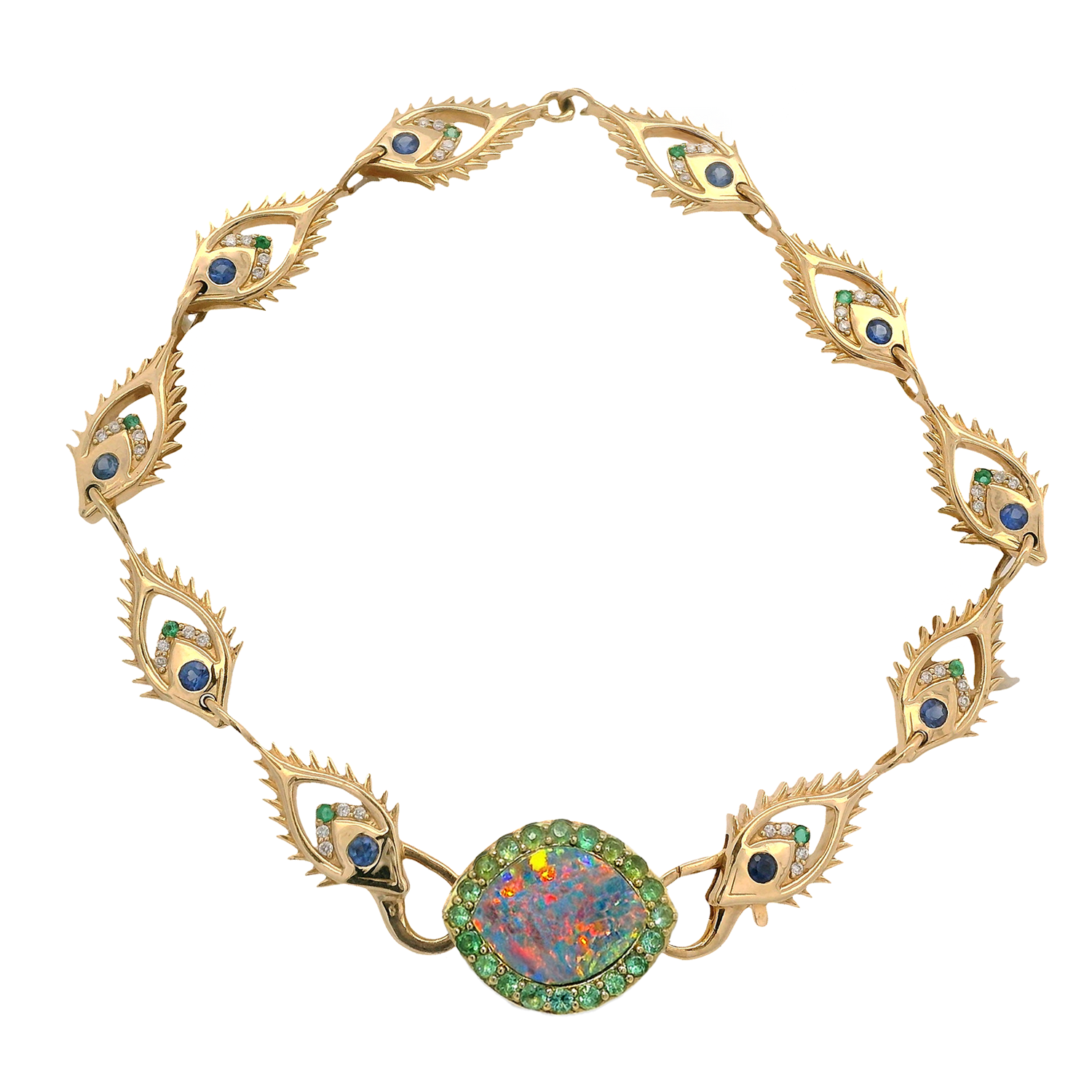 Sapphire and Diamond Peacock Eye Feather Bracelet