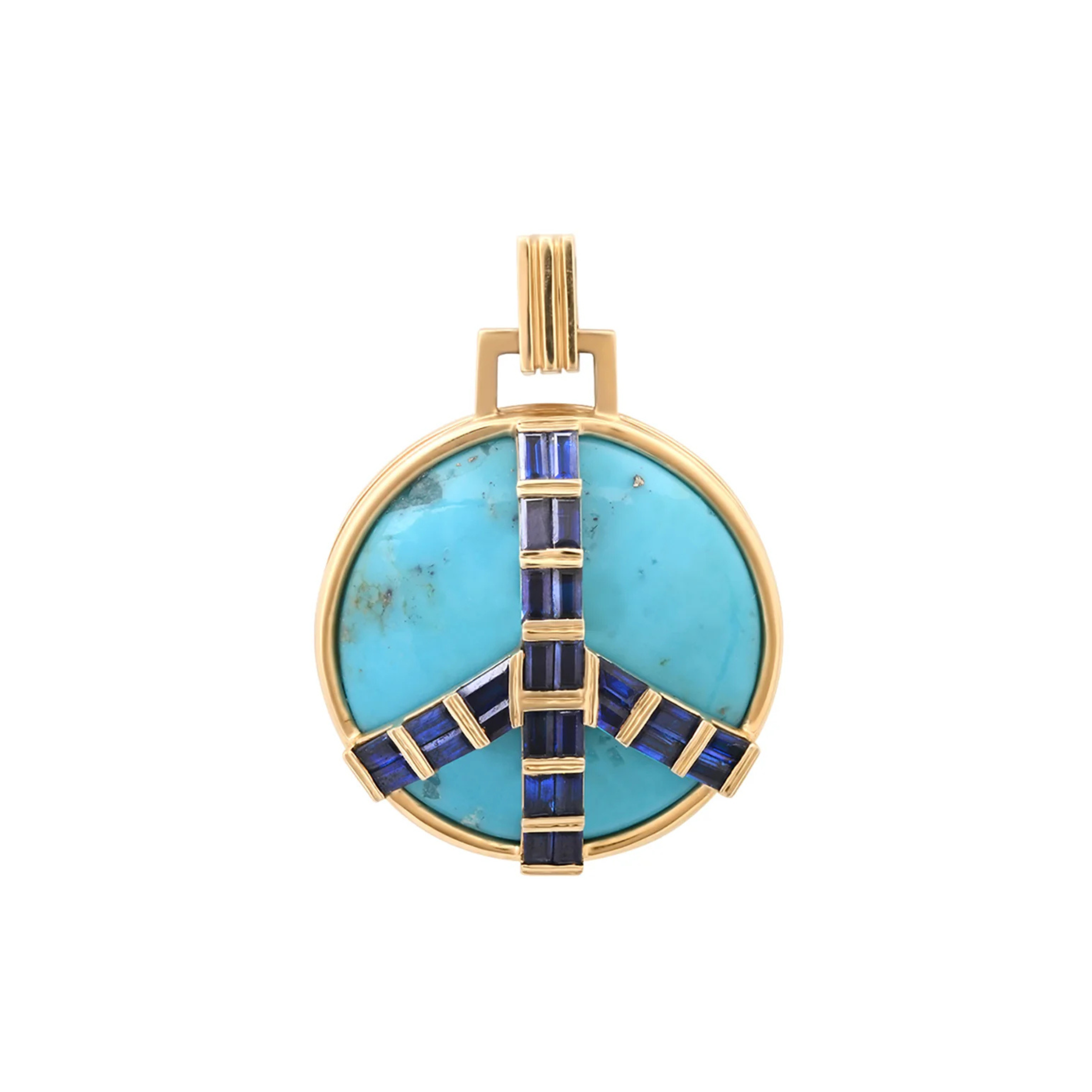Midsize Peace Pendant in Turquoise and Blue Sapphire