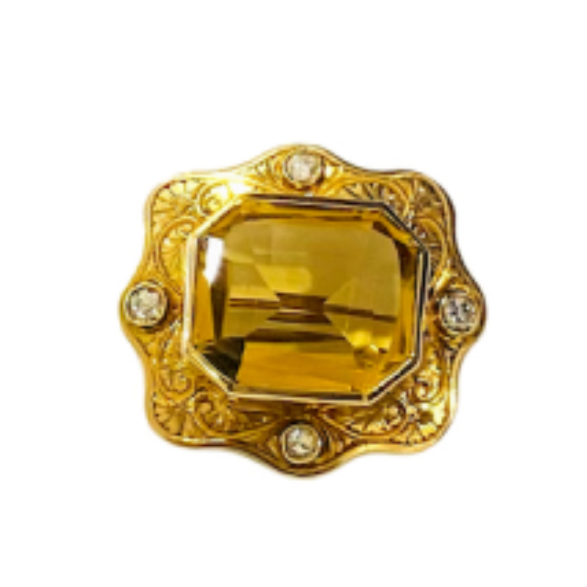 Vintage Citrine and Old Mine Cut Diamond Brooch