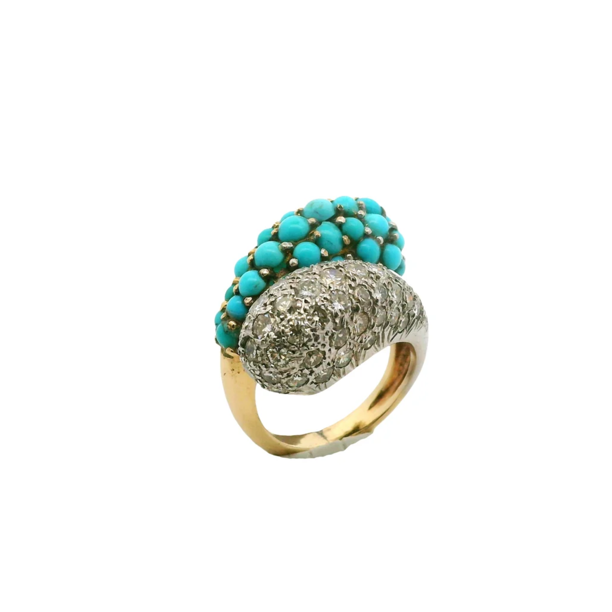 Vintage Turquoise & Diamond Toi et Moi Ring